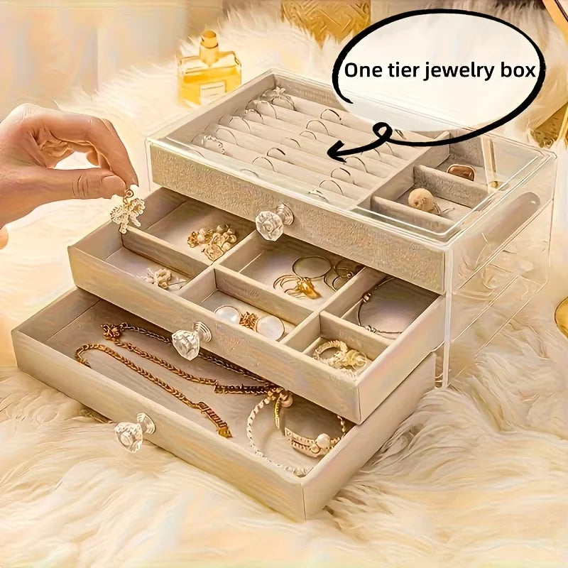 3-Layer Jewelry Organizer Box with Drawers