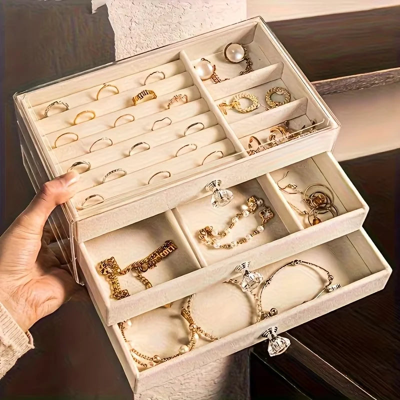 3-Layer Jewelry Organizer Box with Drawers