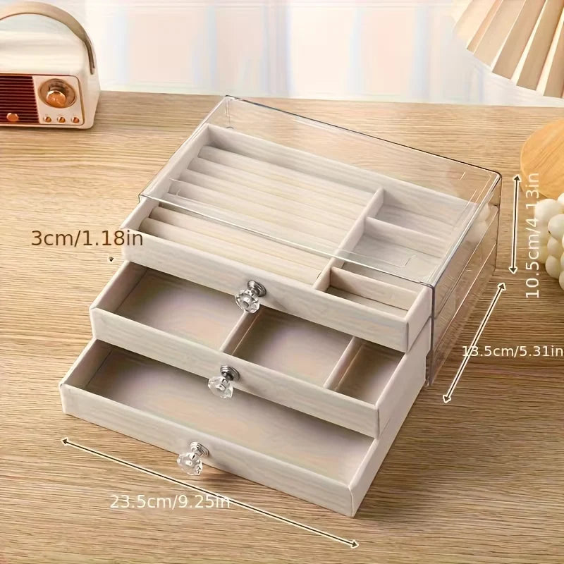 3-Layer Jewelry Organizer Box with Drawers