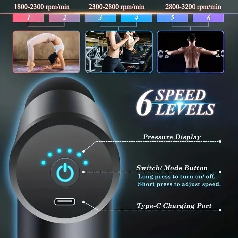 Massage Gun – Portable Deep Tissue Percussion Massager with 6 Speeds